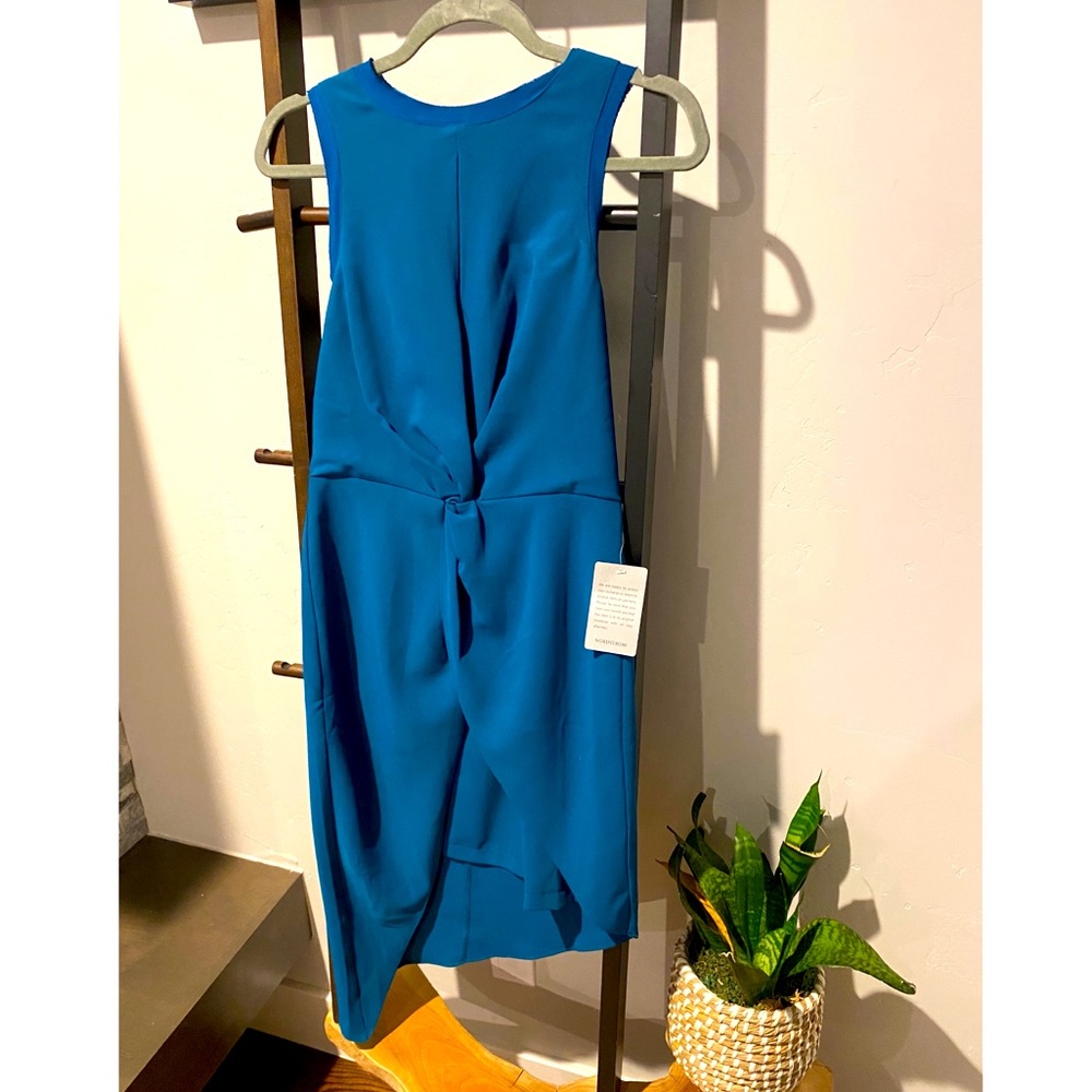 Harlyn teal midi dress with asymmetrical hem
